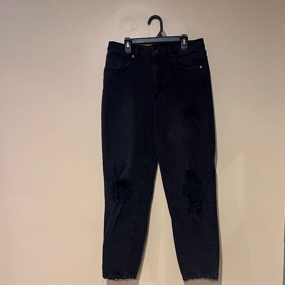 Wild Fable Size 8 Super High Rise Tapered Jeans Denim Distressed Ripped Black